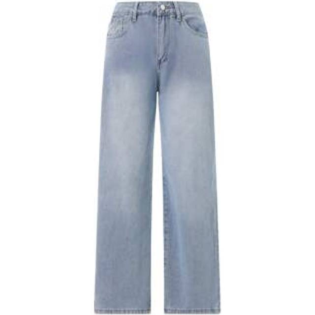 SHEIN Womens Summer Low Rise Washed Jeans Fashion Wide Leg Loose Denim Pants Baggy Trousers With Pockets