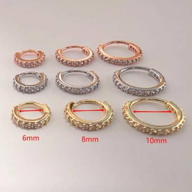 SHEIN 3pcs Set Of 6mm, 8mm, 10mm Dainty Crystal Inlay Hinged Clicker Nose Ring/Earrings For Cartilage Piercing