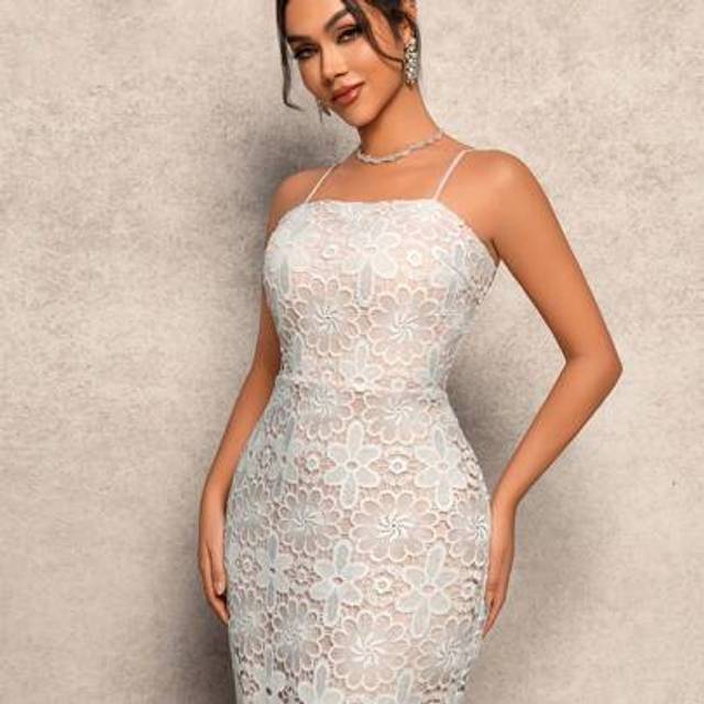 SHEIN Women Floral Patterned Spaghetti Strap Minimalist Elegant Evening Dress, Party Dress, Wedding Guest Dress, Prom Dress