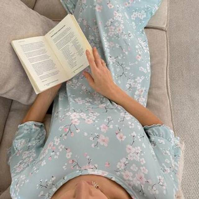 SHEIN Ruffled Patchwork Short Sleeve Ditsy Floral Long Nightgown Babydoll Perfect Summer ,Vacation
