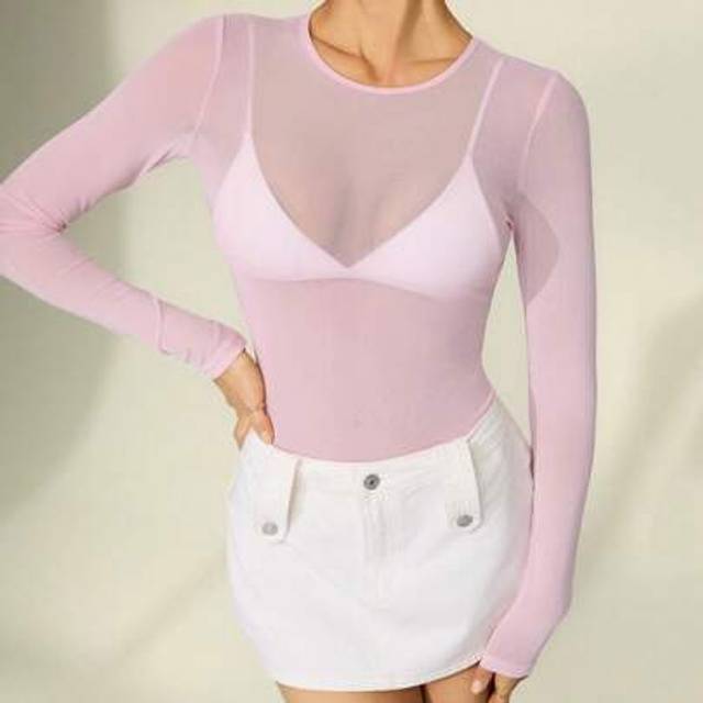 SHEIN See Through Mesh Bodysuit Without Lingerie