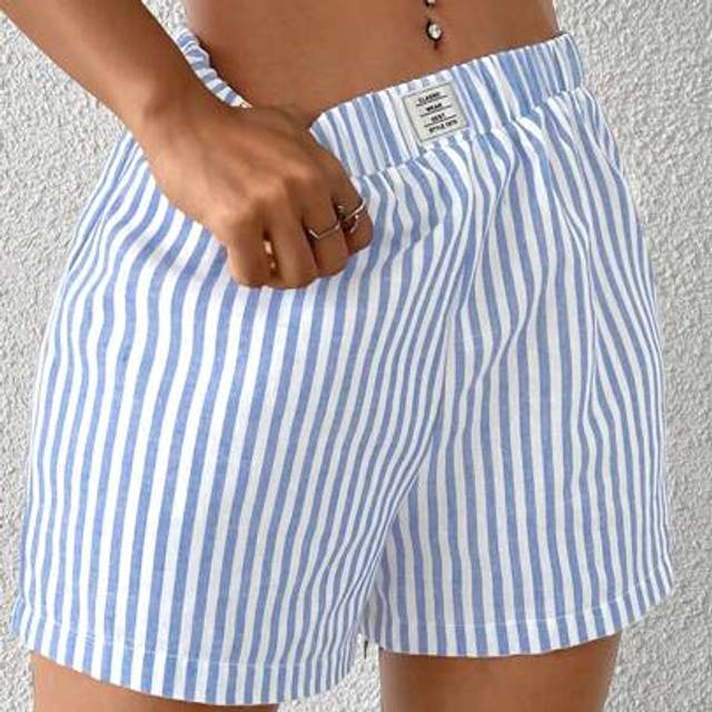 SHEIN Blue & White Striped Woven Women&#39;s Casual Shorts, Summer