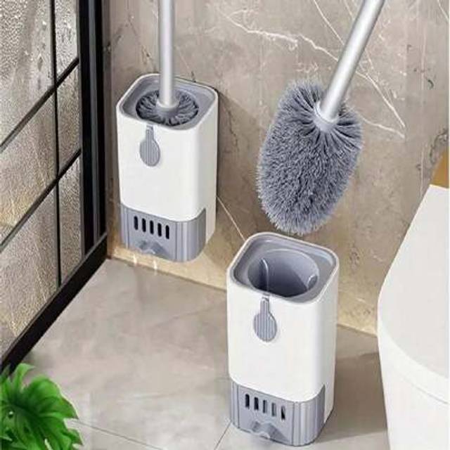 SHEIN 1pc Toilet Brush Set With Holder, Wall Mounted Long Handle Toilet Brush, Flexible Toilet Brush, No Dead Corners, Bathroom Brush, Cleaning Supplies, Cl
