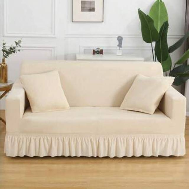 SHEIN 1pc Ruffled Sofa Cover, Solid Color Elastic Full-Cover Sofa Slipcover, Polyester Fiber All Season, Simple & Modern
