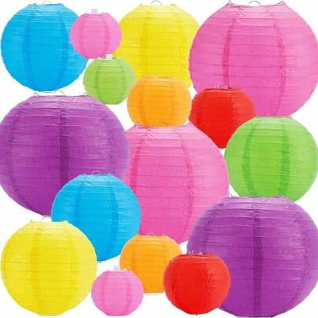 SHEIN 16pcs Multi-Color Paper Lantern Garland - Various Chinese Lanterns For Party Ceiling Decoration, Suitable For Carnival, Festival, Christening, Birthda