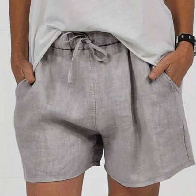 SHEIN Women&#39;s Elastic Waist Drawstring Linen Fabric Casual Shorts