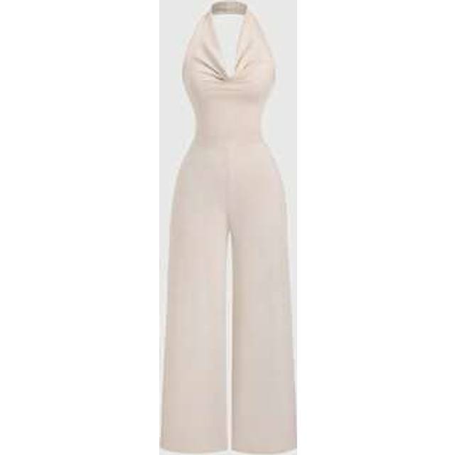 SHEIN Spring & Summer Sleeveless Turtleneck Knitted Slim Fit Straight Leg Jumpsuit Pants For Petite Women