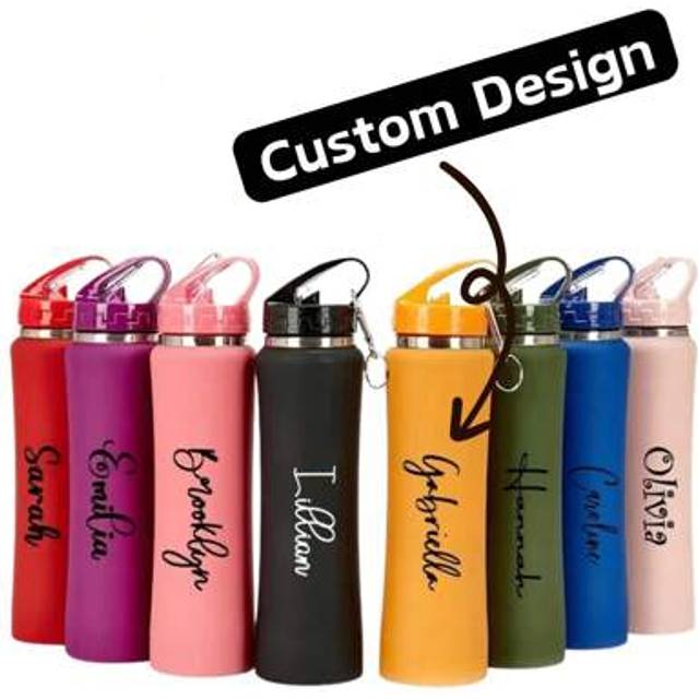 SHEIN 1-Pack 600ml 20oz Personalized Engraved Name Double Wall Vacuum Insulated Stainless Steel Sports Water Bottle, Modern Contemporary Design Matte Black/