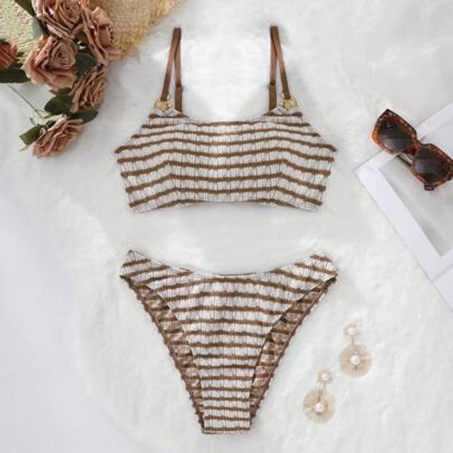 SHEIN Cute Striped Sexy Bikini Swimwear, Necessary For Summer Beach Vacation