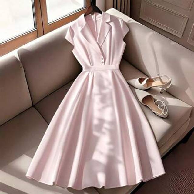 SHEIN Women&#39;s Elegant Solid Color Blazer Collar Mini Cap Sleeve Dress, Summer