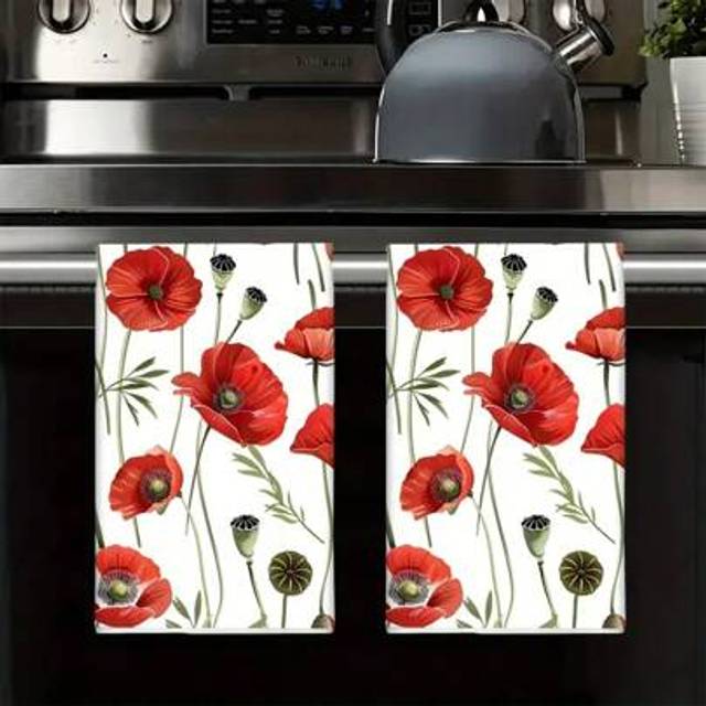 SHEIN 1pc/2pcs Floral Kitchen Towels, Soft & Absorbent Machine Washable Polyester Dishcloth, Perfect For Kitchen Decor, Cooking.Baking, Holiday Decor & Bath