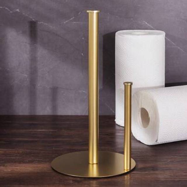 SHEIN Matte Black /Gold Paper Towel Holder Countertop, Kitchen Paper Roll Holder Stand With Weighted Base Heavy For Standard Or Gaint Rolls Stainless Steel