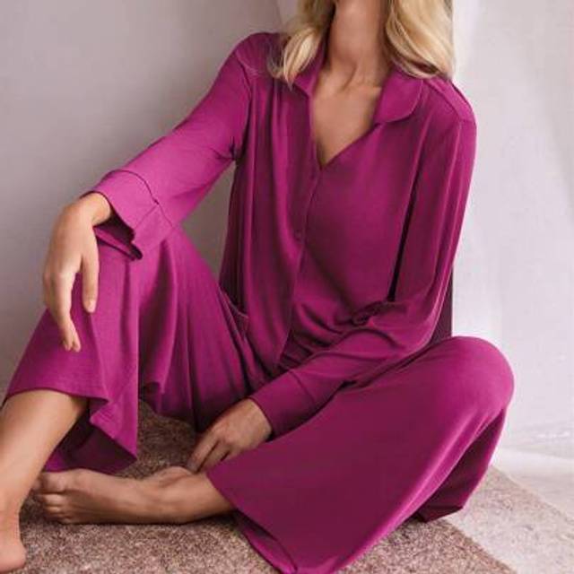 Ocili Leisure Women Solid Color Long Sleeve Top & Long Pants Pajama Set For Autumn Holiday Season Outfit