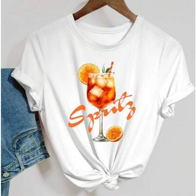VaVaBold Refreshing Cocktail Print Comfortable Sexy Front Digital Print Casual Home/Beach Wear Women Summer Short Sleeve T-Shirt