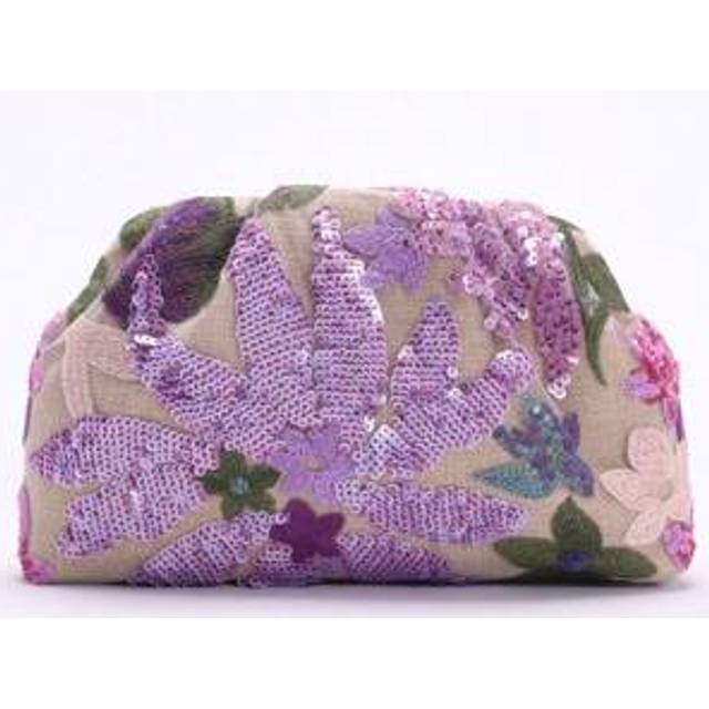 SHEIN 1pc Colorful Sequin Flower Pattern Linen Base Mesh Embroidered Pleated Cloud Clutch Purse, Fashionable Shiny Evening Bag For Women Casual Holiday Part