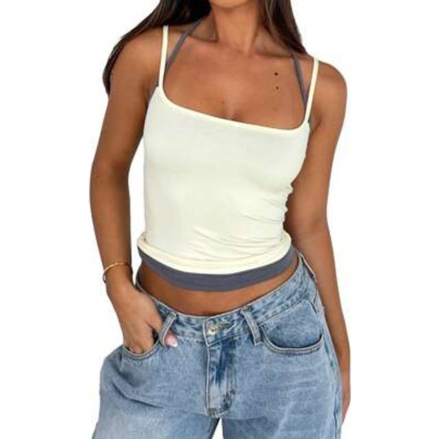 SHEIN Women&#39;s Summer Casual Sleeveless Square Neck Contrast Double Lined Going Out Camisole Crop Tank Tops