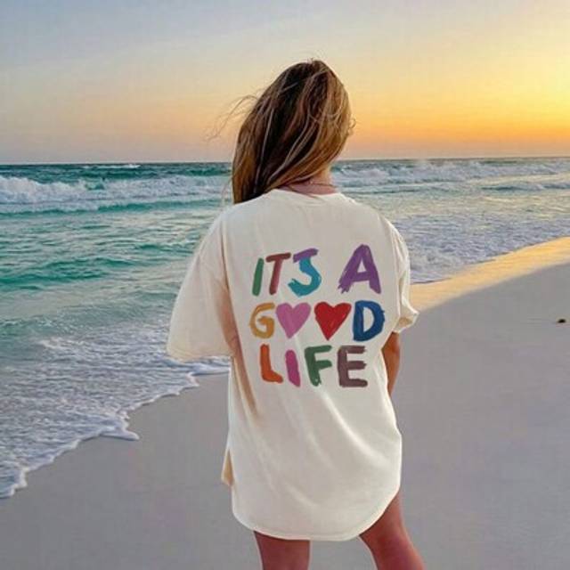 SHEIN Ladies&#39; Colorful Letter Slogan Printed Fashionable And Versatile Round Neck Short Sleeved T-Shirt, Summer New Style For Daily Leisure. Vacation Outfit