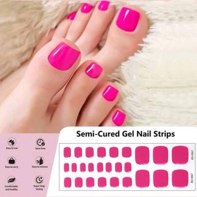 SHEIN 26 Pieces Pink Press On Nails ShortSemi-Cured Gel Toe Nail Stickers, Simple Multi-Color Solid Design Full Nail Wrap, Salon Quality, UV Free - DIY Self