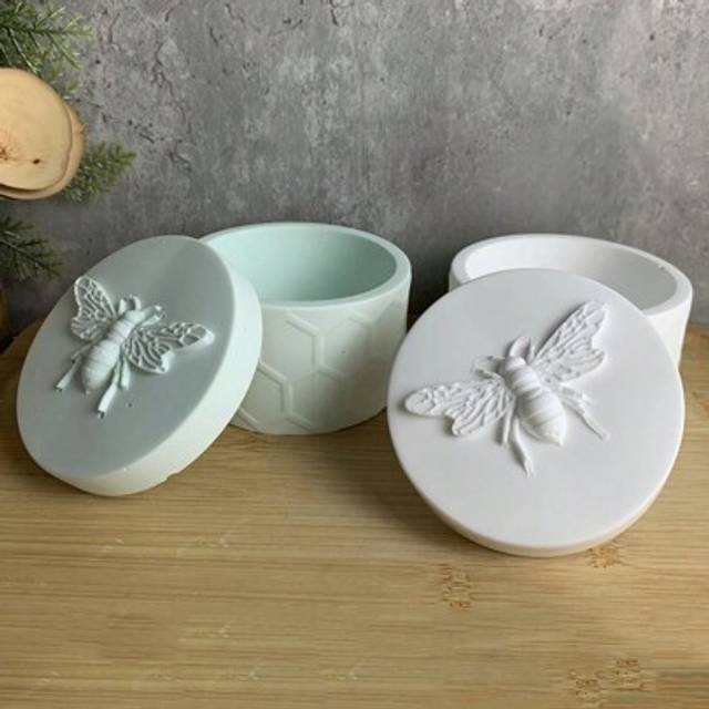 SHEIN Honey Bee Gypsum Candle Jar Silicone Molds DIY Storage Jewelry Storage Box With Lid Handcraft Epoxy Resin Drip Mold Home Decoration Gift