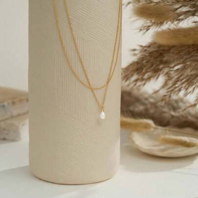 SHEIN Stainless Steel Waterproof Non-Fading Gold Plated Double Layer Water Drop Pearl Necklace, Suitable For Daily Wear For Women