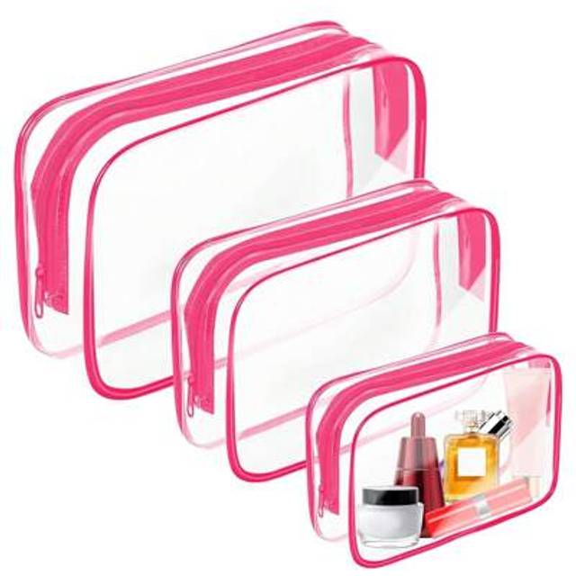 SHEIN 3-Pieces Waterproof Clear Makeup Bag Summer Holiday Essentials,Travel Essentials - Lightweight, Versatile Travel Zipper Bag For Women&#39;s Toiletries And