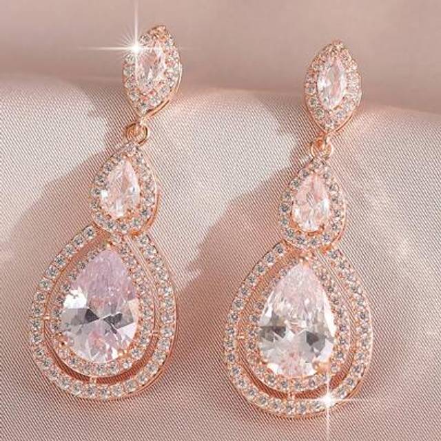 SHEIN 1 Pair Daily Wear CZ Women Wedding Earrings With Water Drop AAA Cubic Zirconia Party Earrings Jewelry