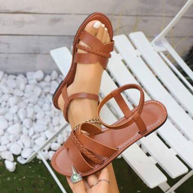 SHEIN New Flat Woven Slip-On Sandals, Versatile Flat Roman Sandals In Brown, Khaki, Black, White