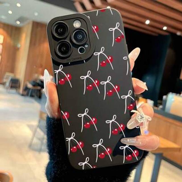 SHEIN White Bow-Knot & Cherry Inflatable Anti-Drop Phone Case, Compatible With IPhone Xs/Xsmax/Xr/11 12 13 14 15 16 Pro/Promax/14 15 16plus And Series