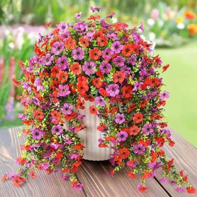 SHEIN 2pcs Artificial Eucalyptus With Silk Violets Flowers, UV-Resistant Fake Green Plants, Look Real For Outside Home Indoor Planter Porch Window Yard Deco