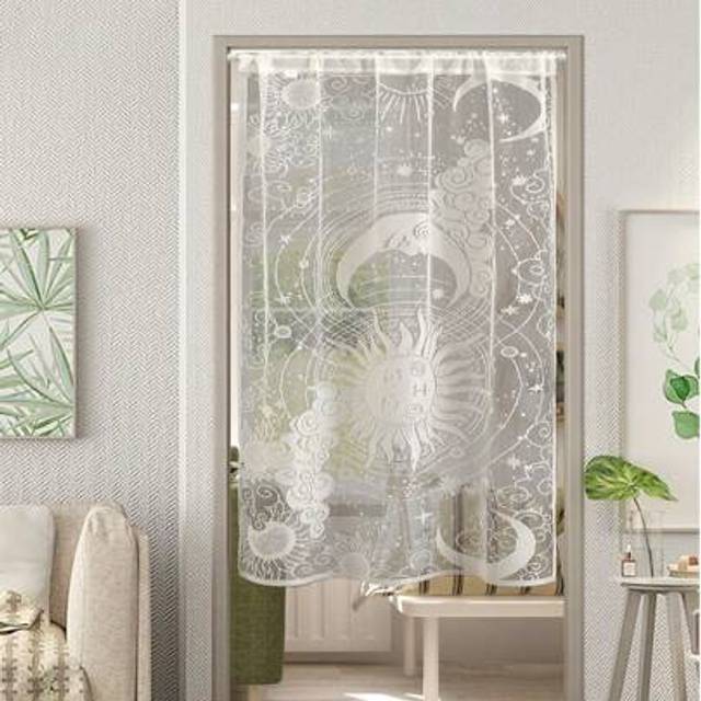 SHEIN 1pc Fresh Simple Sun & Moon Lace Partition Curtain, Half Curtain For Window Divider Gifts Birthday Graduation