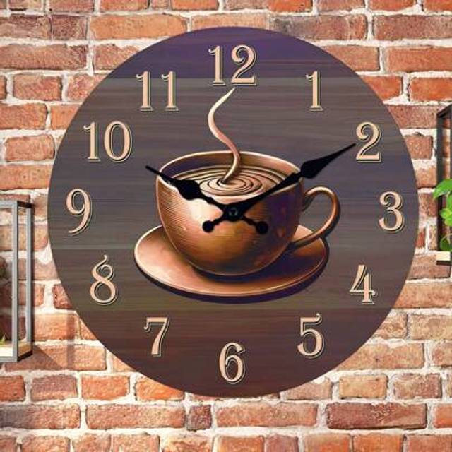 SHEIN 1pc 10-Inch Retro Rustic Wooden Coffee Cup Decorative Wall Clock, Quiet Silent Non-Ticking For Living Room, Bedroom, Kitchen, Home Decor, Coffee Lover
