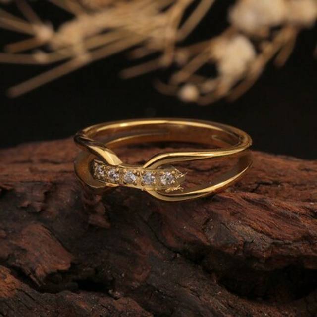 SHEIN 1pc 18K Gold Plated Stainless Steel Double Arrow Water Drop CZ Crystal Criss-Cross Ring, Delicate Minimalist Design For Daily Wear