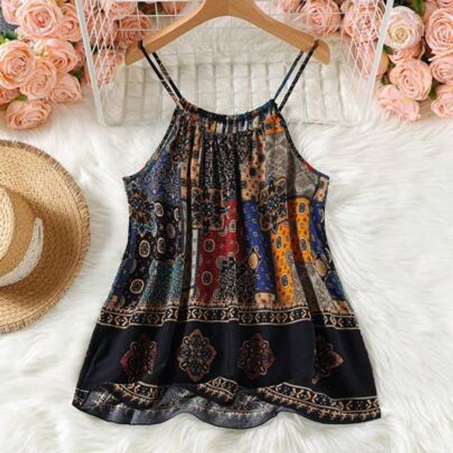 Luneh Plus-Size Women&#39;S Summer Boho Mother&#39;s Day Women Clothing Vintage Print Suspenders And Tank Tops Women Summer Clothes Renaissance Fair Tank
