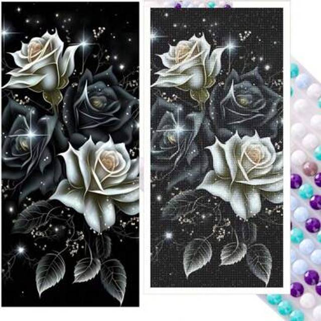 SHEIN 5D Diy Diamond Painting Black Rose Flowers Cross Stitch Kit Full Round Floral Diamond Mosaic Embroidery Home Decor Gifts
