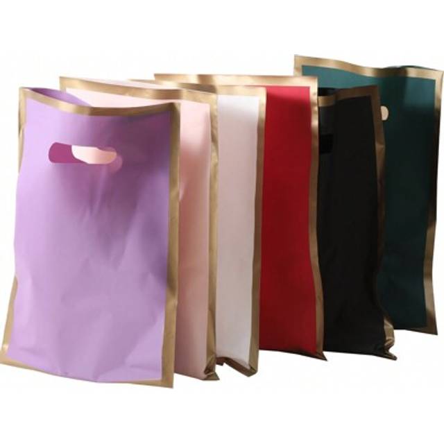 SHEIN 50pcs Thick Gift Bags With Handles, Gold Rimmed Plastic Party Candy Bags, Suitable For Various Holiday Parties Back To School Valentine Day