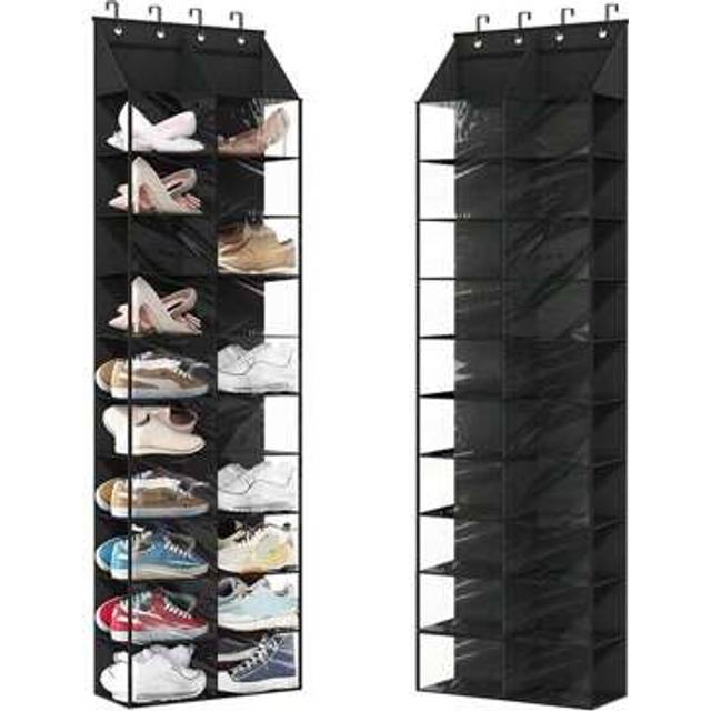 SHEIN 10 Tier Over Door Shoe Storage Organiser, Clear Hanging Shoe Rack Holder, 20 Large Hanging Storage Pockets, Over The Door Shoe Storage Shelves For War