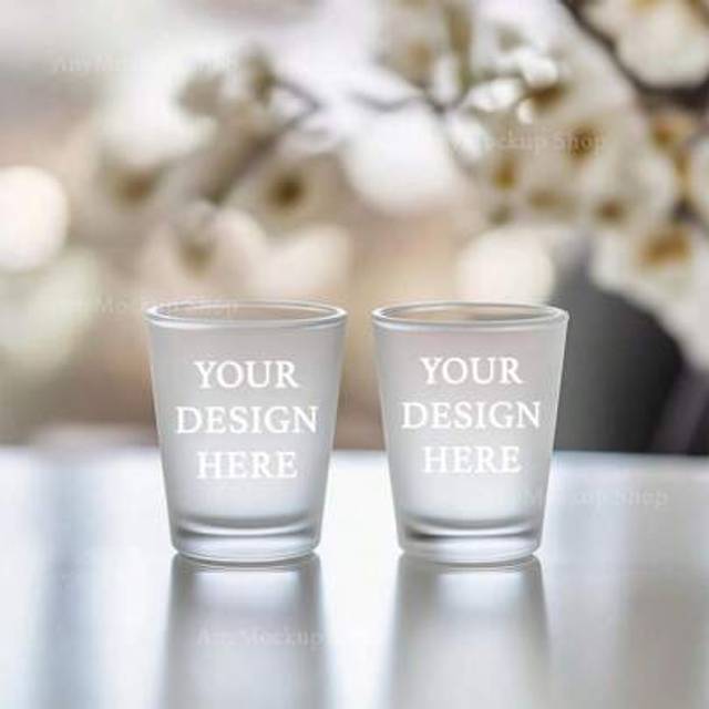 SHEIN Pair Of Frosted Shot Glass Mockup Blank Shot Glasses Minimalist Drinkware Mockup Barware Product Photography Custom Shot Glass Template JPEG