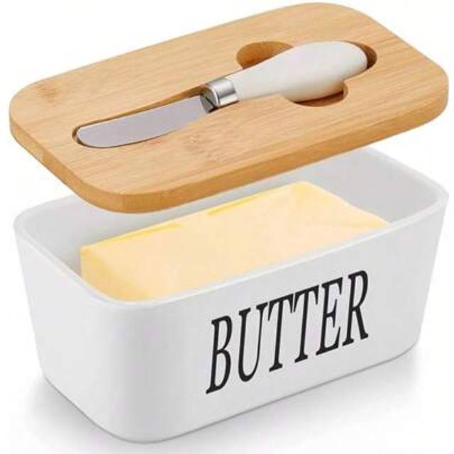 SHEIN Large Butter Dish,Ceramic Butter Dish With Lid And Knife,Quality Silicone Sealing Butter Dishes Is Good For Kitchen Baking And Gift