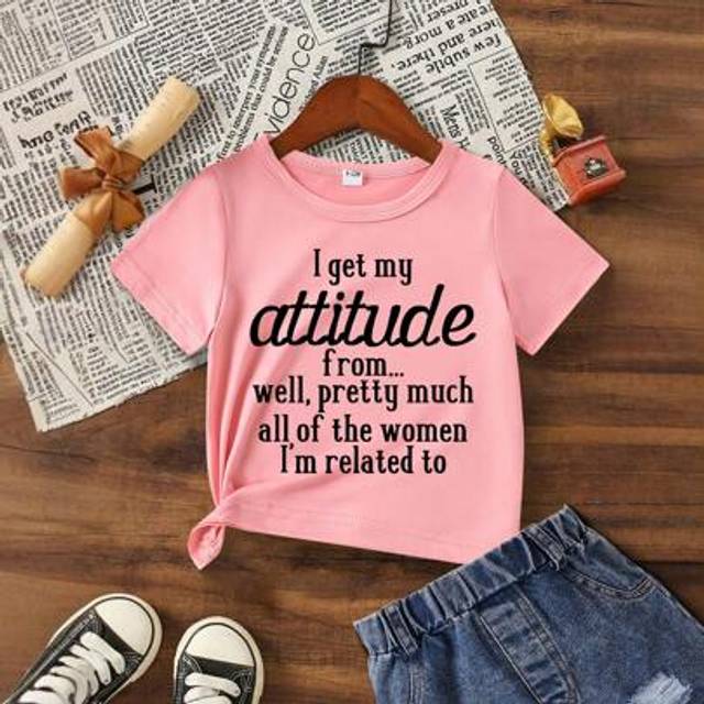 SHEIN Baby Girl Funny Letter Print Short Sleeve T-Shirt Top, Summer