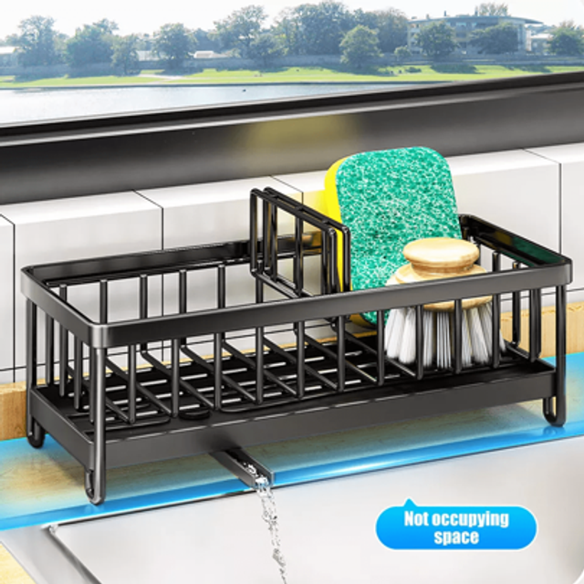 SHEIN Sink Caddy Basket Drain Rack Sponge Dishcloth Holder Kitchen Storage Organizer