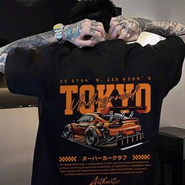 SHEIN Teen Boy Leisure Fashion Racing Slogan Pattern Printed Round Neck Short Sleeve T-Shirt Joker Leisure Sports Youth Summer Coat