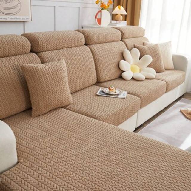 SHEIN 1 Pc Solid Color Jacquard Velvet Wheat Ear Anti Cat Scratch All Season Universal Sofa, Hat Sofa Universal Cover, Universal Elastic Cover