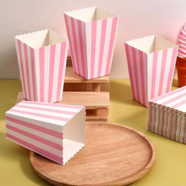 SHEIN 20/10/5pcs Striped Popcorn Paper Boxes, Party Favor Bags, Candy Boxes For Birthday Party, Snacks Containers For Movie Theatre, Popcorn, Fries, Chicken