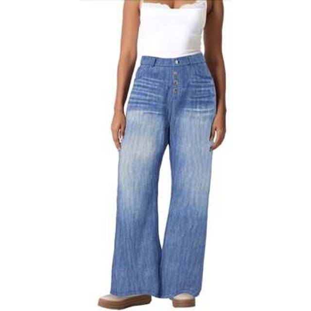 SHEIN Womens Jeans Flare Bell Bottom High Waist Bootcut Button Fly Slim Vintage Trousers Denim Pants