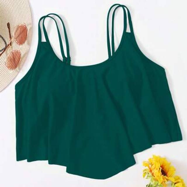 SHEIN Plus Size Women Holiday Solid Color Casual Bikini Top