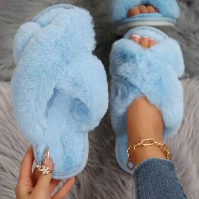 SHEIN Fluffy Slippers, Furry Slippers For Women, Outdoor Wear 2024 New , Autumn/Winter, Home/House Slippers, Summer