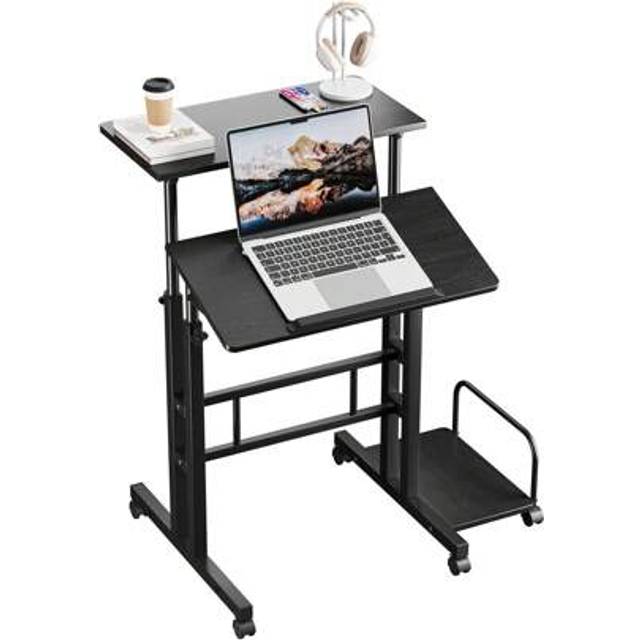 SHEIN Height Adjustable Desk With Wheels Sit-Stand Computer Desk Rolling Mobile Office Writing Table Riser Standing Workstation For Home Office, L60xW60xH68