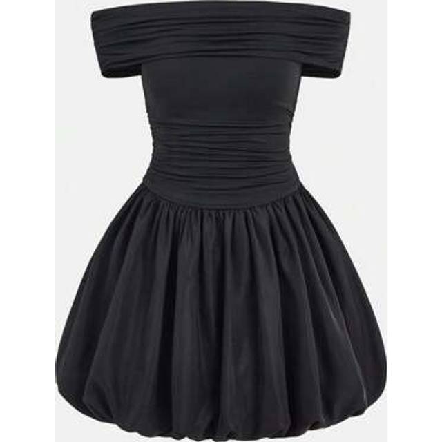 SHEIN Nova Glow Tween Girls&#39; Casual Solid Color Patchwork Off Shoulder Splice Dress