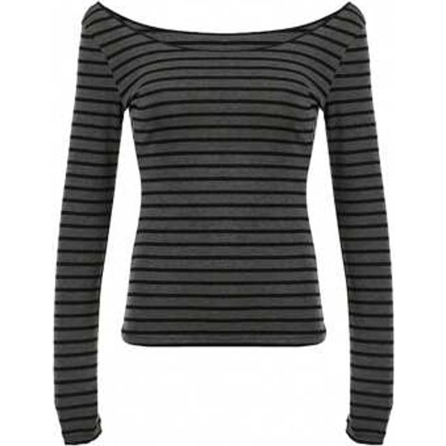 SHEIN Women&#39;s Off Shoulder Tops Slim Striped Long Sleeve Casual T-Shirt For Fall Streetwear