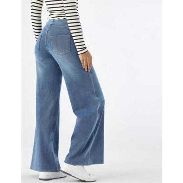 SHEIN Pull On Wide Leg Jeans For Women, High Waisted Stretchy Baggy Tummy Control Straight Leg Jeans Denim Pants